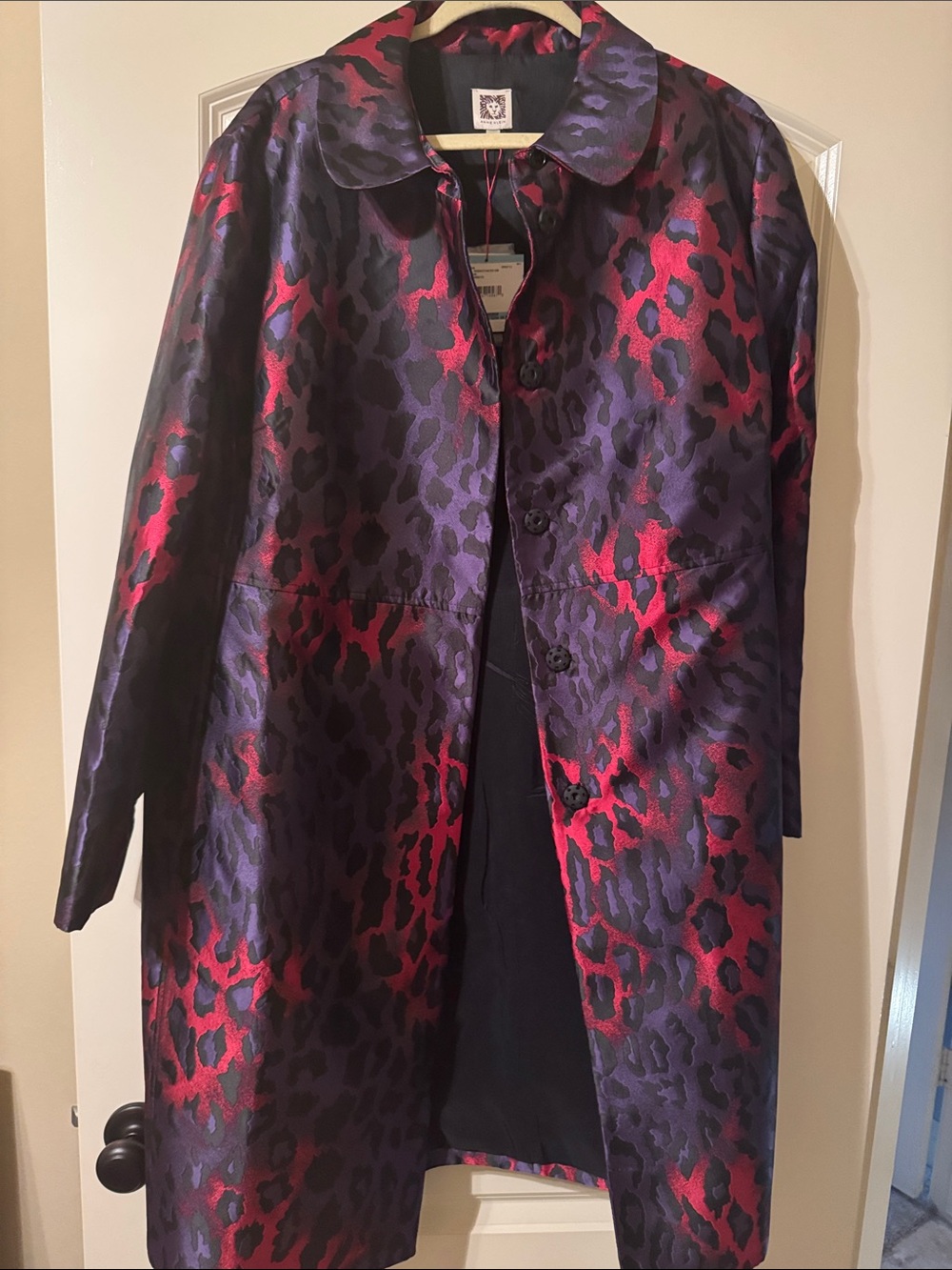Anne Klein Purple & Red Leopard-Print Evening Coat